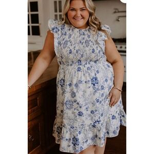 Hayden Women's Blue Floral Dress 
Smocked Size 1XL NWT